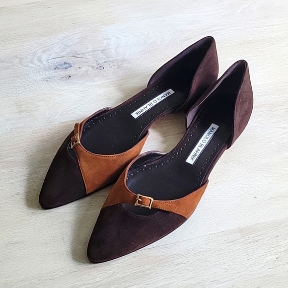 Manolo Blahnik Shoes - NWOT Manolo Blahnik Colorblock D'orsay Flats-Brown Suede